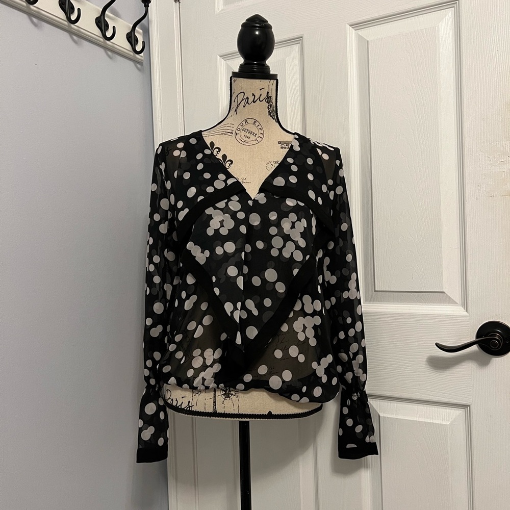 Chapter Black and White Sheer Polka Dot Blouse